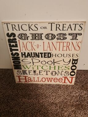 Halloween Word-Art Wall Sign - Orange, Black, Green, Cream